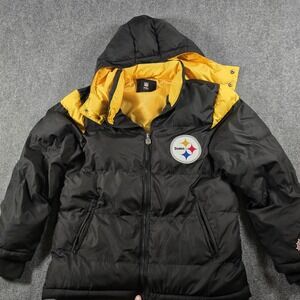 Vintage NFL Pro Line Pittsburgh Steelers Puffer Jacket Black Yellow Men's Large
